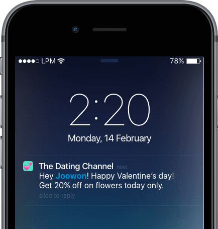 Mobile Phone - The Dating Channel - Happy Valentine's Day | Leanplum