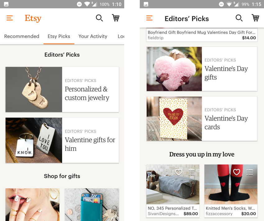 app engagement etsy user feed