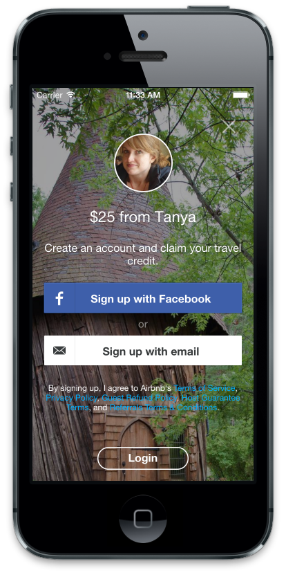 Airbnb mobile app referral